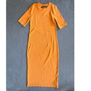 Enza Costa Dress Medium Knee Midi Pencil Sheath Pullover Jersey Stretch Orange
